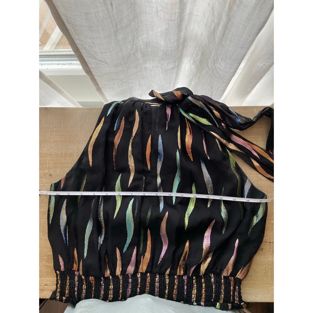 Shoshanna Metallic Rainbow Halter Neck Smocked Maxi Dress Black 10 Bow Tie - Picture 5 of 6